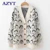 AZYT Autumn Winter Comic V neck Cardigan Female Jacket Knitwear Sweater Coat Casual Knit For Women 211018