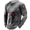 Herfst Casual Lange Mouwen T-shirts Heren Mode Patroon Afdrukken Tee Heren Vintage Slanke O-hals Pullover Tops Streetwear 220312