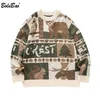 Bolubao Jul Jumper Koreansk Tröja Män Knitted Bear Pattern Block Oversized Par Casual Pullovers Tröjor Man 210918