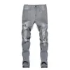 Herren Jeans Skinny Ripped Stretch Denim Hose Solid Grey Jogging MAN Elastic Waist Patchwork Hose