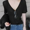 Sexy Low O-Cou Mince Slim Fit Casual Chemise à manches courtes Blouse d'été Femmes Solide Coréen Femmes Vêtements Dames Tops 9269 210527
