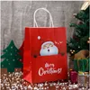 Christmas Gifts Shopping Bags Wrap Kraft Paper Tote Bag Saint Claus Deer Merry Xmas Tree Snowman Print Carrying Storage Take-out Gift Jewelry Packaging Accessories