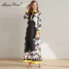 Créateur de mode robe de piste automne hiver femmes Robe à manches longues lys imprimé fleuri noir Robe ample Maxi robes 210524