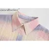 Frauen Süße Farbverlauf Bunte Krawatte Gefärbt Druck Lässige Kurze Hemd Weibliche Hülse Bluse Roupas Chic Tops 210604