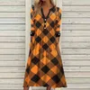 Jesień Z Długim Rękaw Kieszonkowy Sukienka Elegancka Okrągła Neck Guzika Biurowa Lady Dress Wiosna Retro Plaid Drukuj Kobiety Party Dress Vestido Y1204