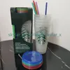 Starbucks Color Mudando Tumbler Reusável 24oz / 710ml Custom Café Bottom Pill Forma Forma Feriado Canecas Magia Com Cilindro Lid Balança de Palha