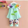 Barn Baby Tjej Kläder Set Bowknot Sommar Blommor T-shirts Toppar och byxor Leggings 2st Cute Children Outfits Girls Set 210326