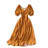 Весенние моды темперамент шифон Vestidos женский печатный платье слоеного рукава плиссированные V-образным вырезом MIDI платье V563 210506