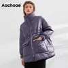 Aachoae Pure Winter Lightweight Down Jacket Kvinnor Tjock Varm Batwing Långärmad Lös Doudoune Pocket Ultra Light Duck 211008