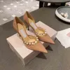 Eleganckie buty ślubne buty do sukni ślubnej Aurelie Pumps Lady Sandals Pearls Pasp Luksusowe projektanci wskazane palce wysokie obcasy Kobiety Chodzący czarny nagi z pudełkiem EU35-42