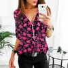 Mode Fit Zipper Col En V Chemise S-5XL Plus La Taille Tops Travail Femmes Blouses Coton Vintage Imprimé Floral Chemises Dot Mujer Blusas 210326