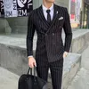Luksusowe Męskie Paski Ślubne Casual Tuxedo Męskie Brytyjskie Slim Garnitur 2 SZTUK Męska Jakość Biznesowy Klub Społeczny Kostium Kostium Homme X0608