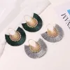 Bohemia Fan-shaped Tassel Dangle Earrings Gold Hoop Fringe Eardrop Charm Earrings for Women Girls Party and Daily Wear Nice Jewelry Gift