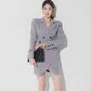 Spring Blazer Women Suit Dress Double Breasted Långärmad Ladies Kvinnors Slim Bodycon Pencil 210529