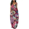 Zomer Vintage Sling Party Jurk Vrouwen Elegante Casual Maxi Plus Size Boho Floral Stripe Gedrukt Sexy V-hals Strand Sundress 210522