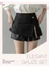 Qooth Office Lady Preppy Mini Skirts Summer Autumn Split Hem Plus Size XXL A Line Skorts With Button 3 Colors QT076 210609