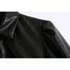 Moda Kadınlar PU Deri Mini Elbise Sonbahar Serin Düğme-Sinek Bayanlar Es Siyah Rahat Kadın Seksi Kızlar Chic 210430