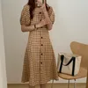 Summer Retro Square Collar Plaid Elegance A-Line Waist-Controlled Chic Gentle All Match Vintage Geometric Dress 210506