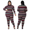 Taglie forti Abbigliamento Donna L-5XL Set due pezzi a righe High Stretch Fitness Outfit Home Wear Set coordinato Dropshpping all'ingrosso X0428