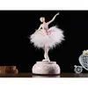 Elegant Ballerina Dancing Girl Music Box Swan Lake Carrousel Feather Musical Box Wedding Birthday Gift For Girls Friend 210317