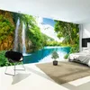 Custom 3D Wall Mural Wallpaper Home Decor Green Mountain Waterfall Nature Landscape 3D Po Wall Paper For Living Room Bedroom 210722