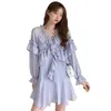 Abito estivo da donna in chiffon stile coreano con increspature tinta unita sciolto pieghettato morbido manica lunga femminile abiti PL293 210506