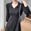 Casual Dresses Autumn Winter Thick V Neck Sweater Dress Elegant Women 2021 Long Female A-line Slim Sexy Knitted
