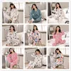 Kvinnors Pajamas Set Långärmad Byxor Hem Pijima Lös två-delad kostym för hemmet Sleepwear Tryckt Loose Kvinna PJS Set 3XL X0526