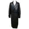 Mauroicardi Spring Long Black Oversized Leather Trench Coat Men Drop Shoulder Långärmad Bälte Faux Leathe Coats för Män 211119