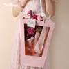 StoBag 6 unids/lote bolsa de papel de embalaje de flores decoración de regalo de cumpleaños de boda de San Valentín con almacenamiento de ventana transparente 210602