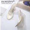 HOKSZVY 2021 nouvelles femmes pantoufles cristal talons hauts été femmes chaussures boucle Simple sandales compensées Transparent clair chaussures AW482