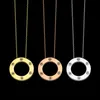 Titanium steel love ring six diamond flatbread necklace gold silver rose colors classic design fashion women jewelry wholesale