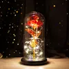 Decorative Flowers Luminum Foil Artificial Eternal Rose In Glass Cover LED Night Light For Home Decor Mother Valentines Day New Year Gift SN3284