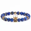 Natursten lapis lazuli pärlor armband flätad koppar mikroinmatad zirkon diamant krona armband pärla armband kvinnor män mode smycken vilja och sandig