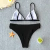 Zwart wit hoge taille bikini badpak vrouwen badmode push up halter set bather badpak strand dragen vrouw 210621