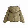 Causal Women Zipper Wadded Jacket Fashion Ladies Hooded Thick Outercoat Streetwear Female Chic Army Green Short Coat 210427