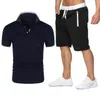 남자 폴로스 여름 해변 반바지 + 셔츠 세트 고품질 캐주얼 셔츠 반바지 두 조각 세트 패션 남자 tshirt 꼭대기