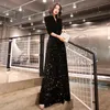 longo vestido de noite preto elegante