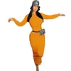 Frauen Kleid Herbst Gestrickte Midi Kleider Produkt Langarm Hoodies Bodycon Free Lady Robe Vestidos 210525