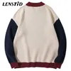 Lenstid Mężczyźni Hip Hop Dzianiny Jumper Swetry Cute Heart Letter Druku Patchwork Streetwear Harajuku Jesień Casual Luźne Pulowers 211008