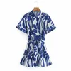 Women Casual Shirts Mini Dress Summer Short Sleeve Sashes Bow Tie es Female Elegant Print Clothes vestido 210513