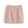 BLSQR Kvinnor Chic Office Wear Tweed Mini Skirt High Waist Back Zipper Kvinna Kjolar Mujer 210430