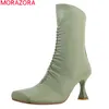 Morazora أحذية جلد طبيعي الأزياء ساحة تو عالية الكعب السيدات أحذية الخريف الشتاء بلون الكاحل أحذية للمرأة 210506
