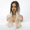 Long Body Wave Wigs Ombre Brown Light Blonde Platinum Middle Part Wig For Women Cosplay Naturlig värmebeständig syntetisk Hairfactory Direct