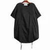 [EAM] Women Green Drawstring Big Size Irregular Dress Round Neck Half Sleeve Loose Fit Fashion Spring Summer 1DD7788 21512