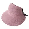 Cappello di paglia per donne Beach Sundi di sole e crema solare Summer's Women Top Top Bow Cape da viaggio pieghevole UV regolabile