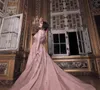 Evening dress Pink Lace Appliques Long sleeve Off shoulder Labourjoisie Ahlamalshamsi Youssef aljasmi Mermaid Long sleeve Crystal Long dress