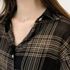 Design 1 pcs mulheres senhora camisa blusa manga comprida padrão xadrez casual solto para outono ll @ 17 ombro