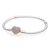 925 Sterling Silver Rose Gold Moments Pave Heart Clasp With Crystal Pan Bracelet Fit Women Charm Diy Jewelry