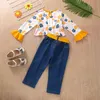 kids Clothing Sets girls Floral outfits children Flare Sleeve Flower print Tops+Hole denim pants 2pcs/set Spring Autumn fashion baby clothes